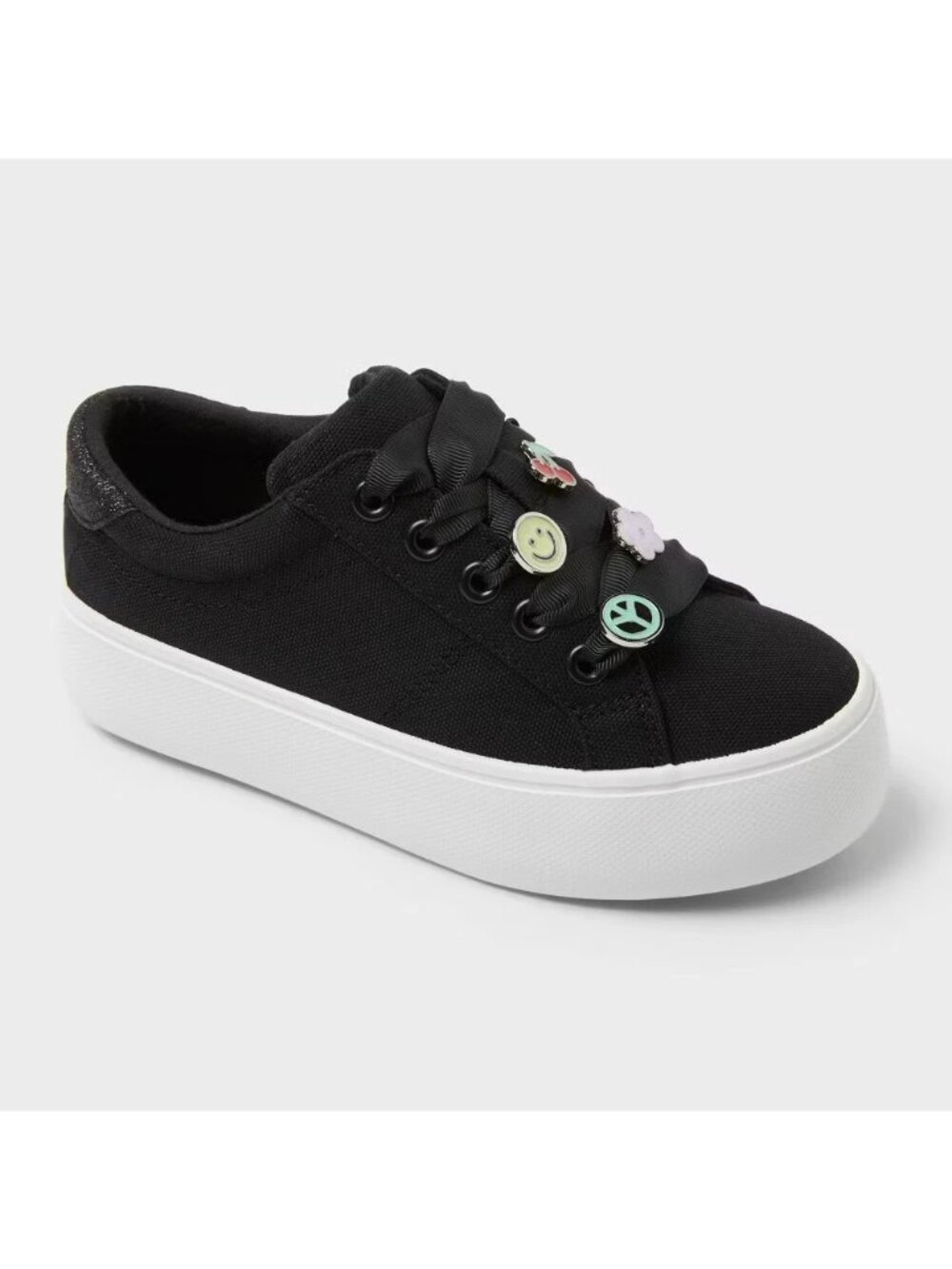 NEW Cat & Jack Kids' Wren Platform Charm Sneakers - Black - Size 5